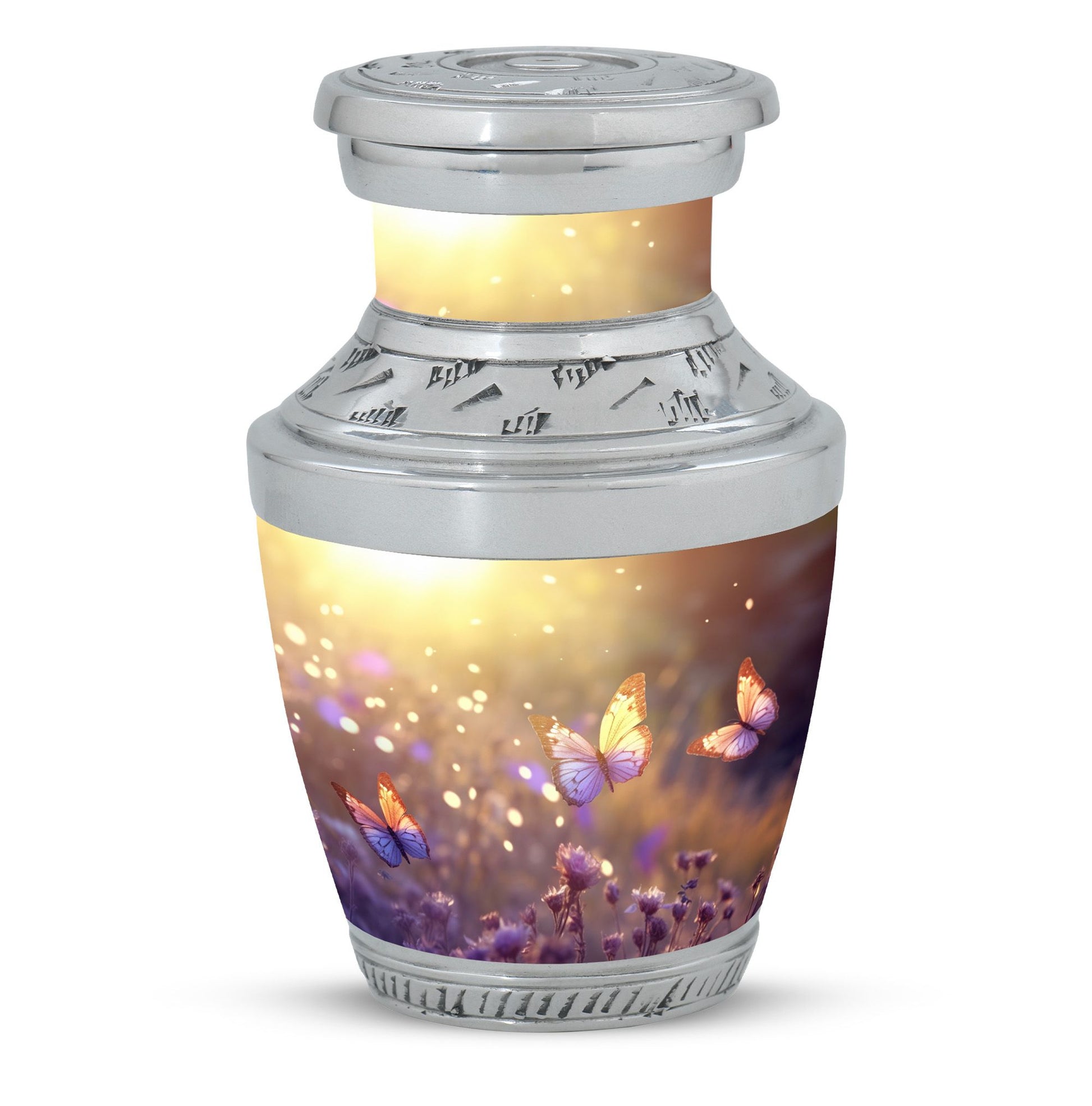 Butterflies Fly In A Sunset Meadow Teardrop Cremation Urn For Ashes