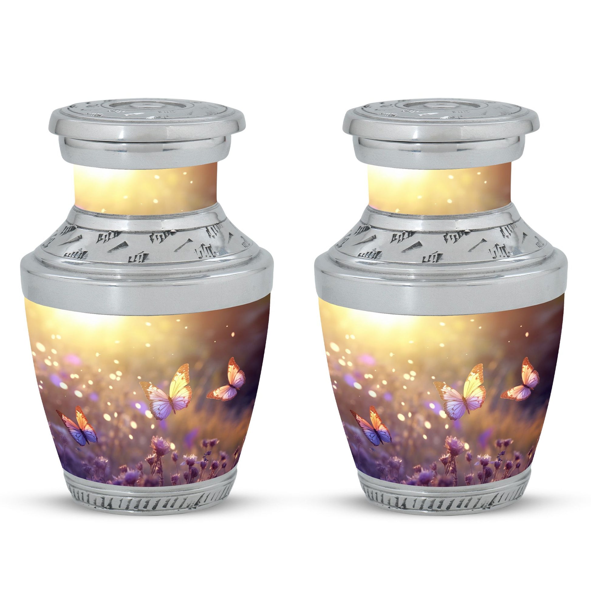 Butterflies Fly In A Sunset Meadow Teardrop Cremation Urn For Ashes