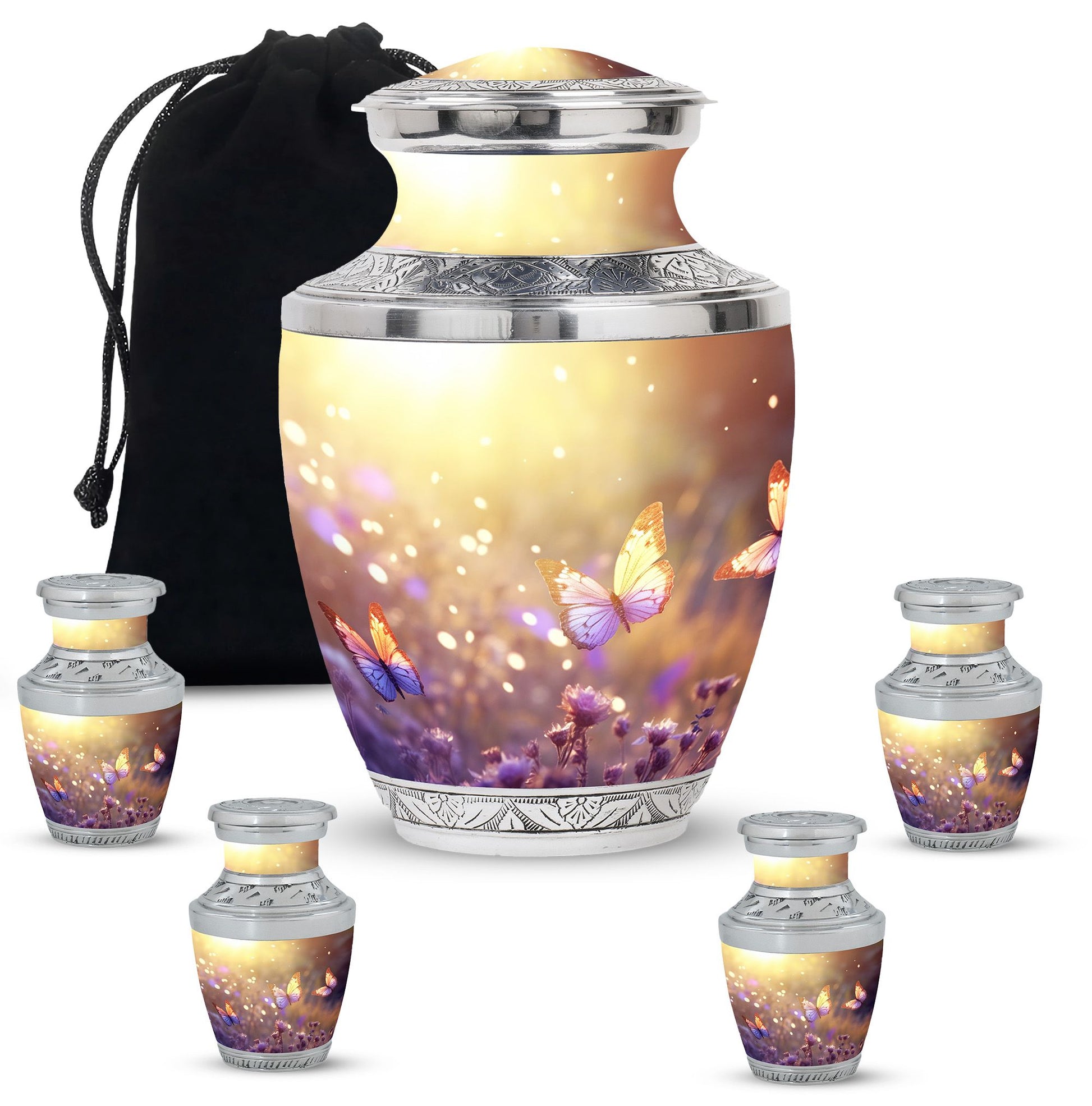 Butterflies Fly In A Sunset Meadow Teardrop Cremation Urn For Ashes