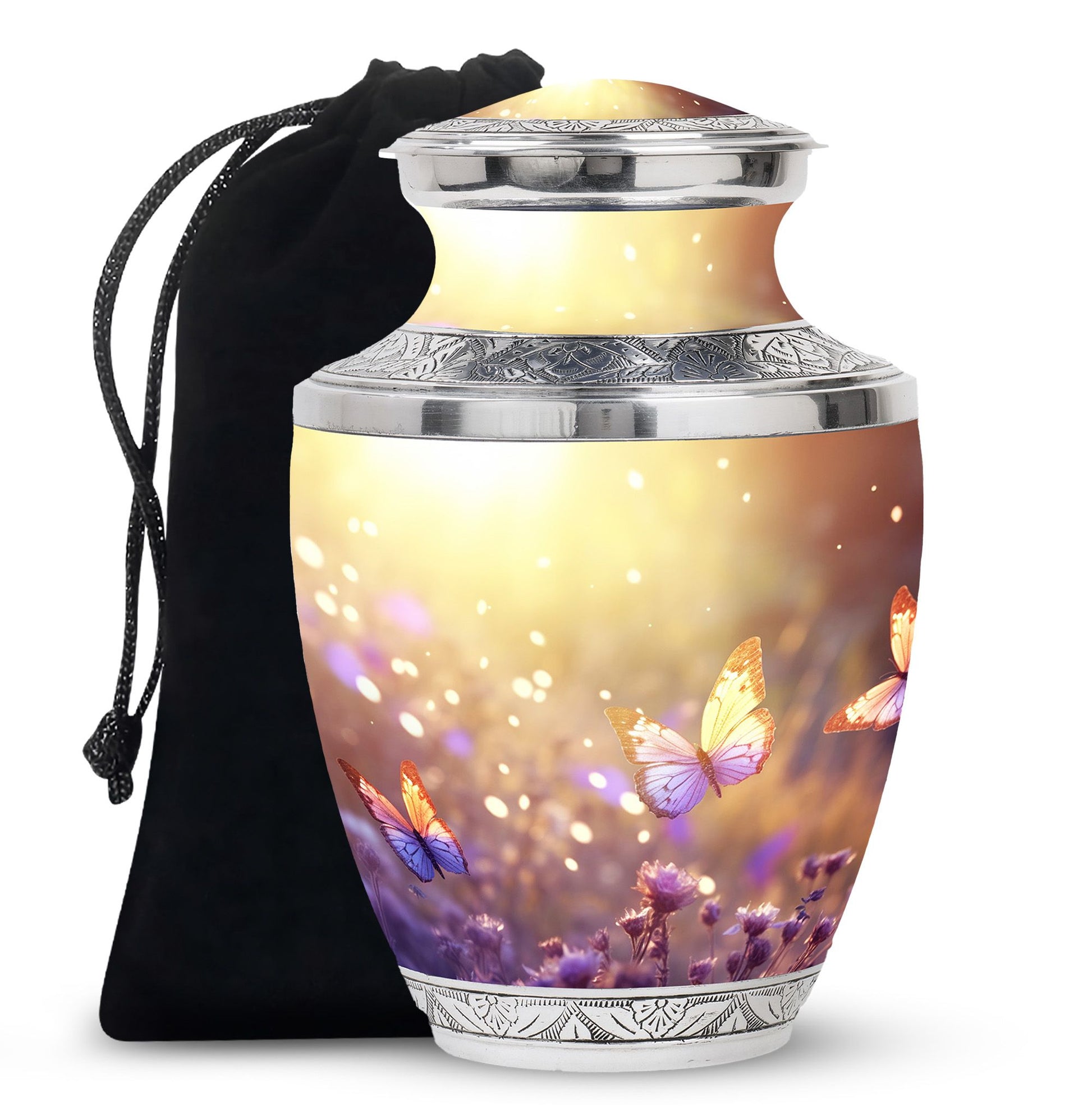 Butterflies Fly In A Sunset Meadow Teardrop Cremation Urn For Ashes