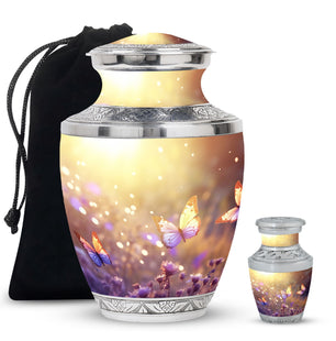 Butterflies Fly In A Sunset Meadow Teardrop Cremation Urn For Ashes