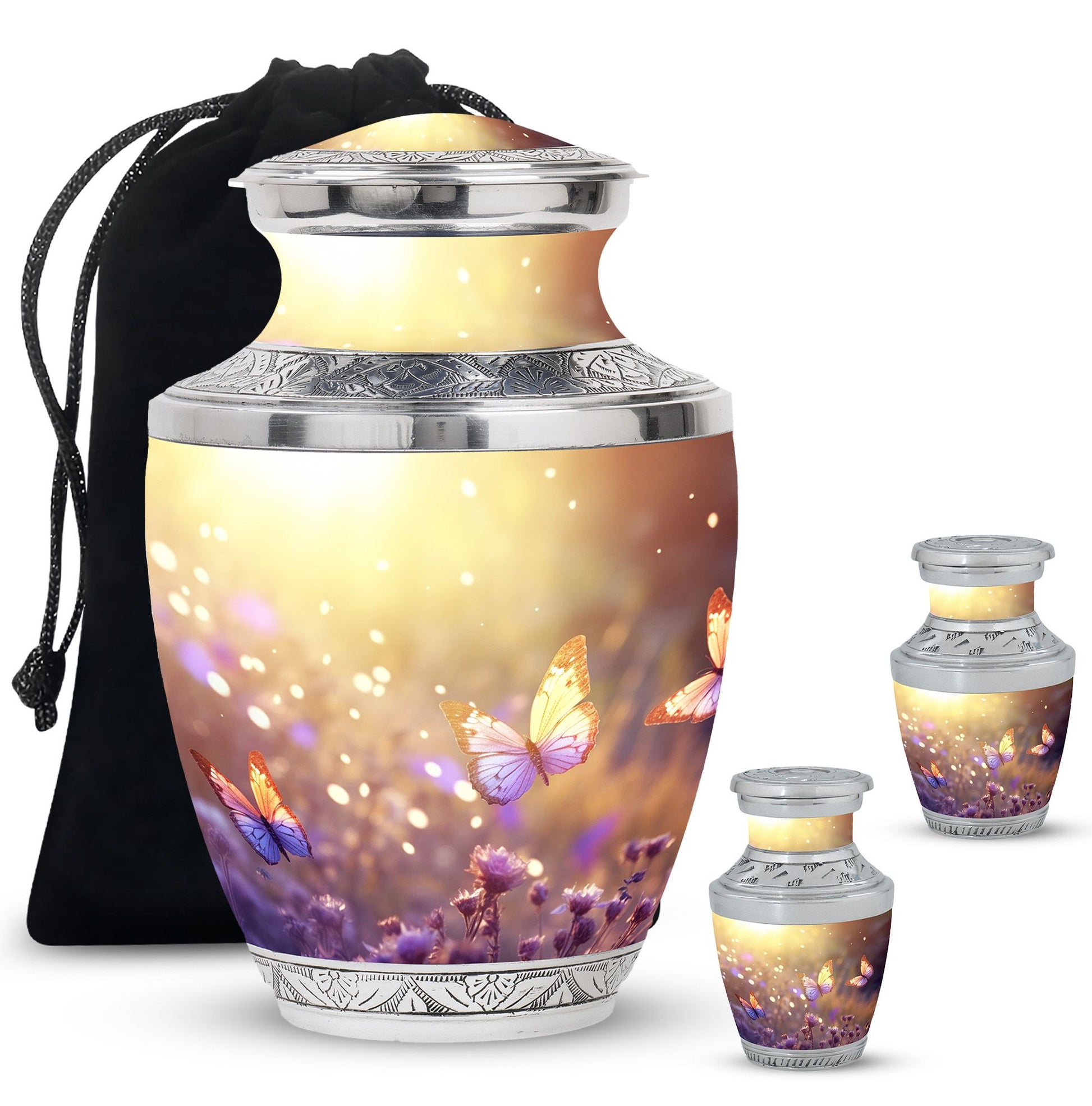 Butterflies Fly In A Sunset Meadow Teardrop Cremation Urn For Ashes