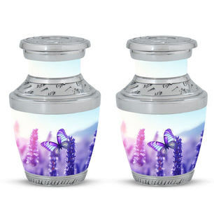 Purple Butterflies On Purple Meadow Teardrop Cremation Urn
