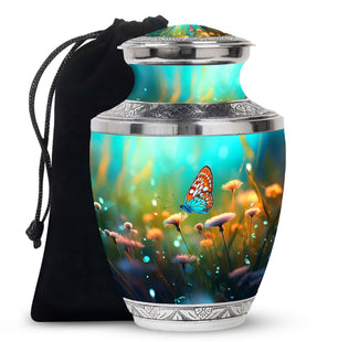 Purple Butterfly On A Purple Meadow Teardrop Shaped Urns For Ashes