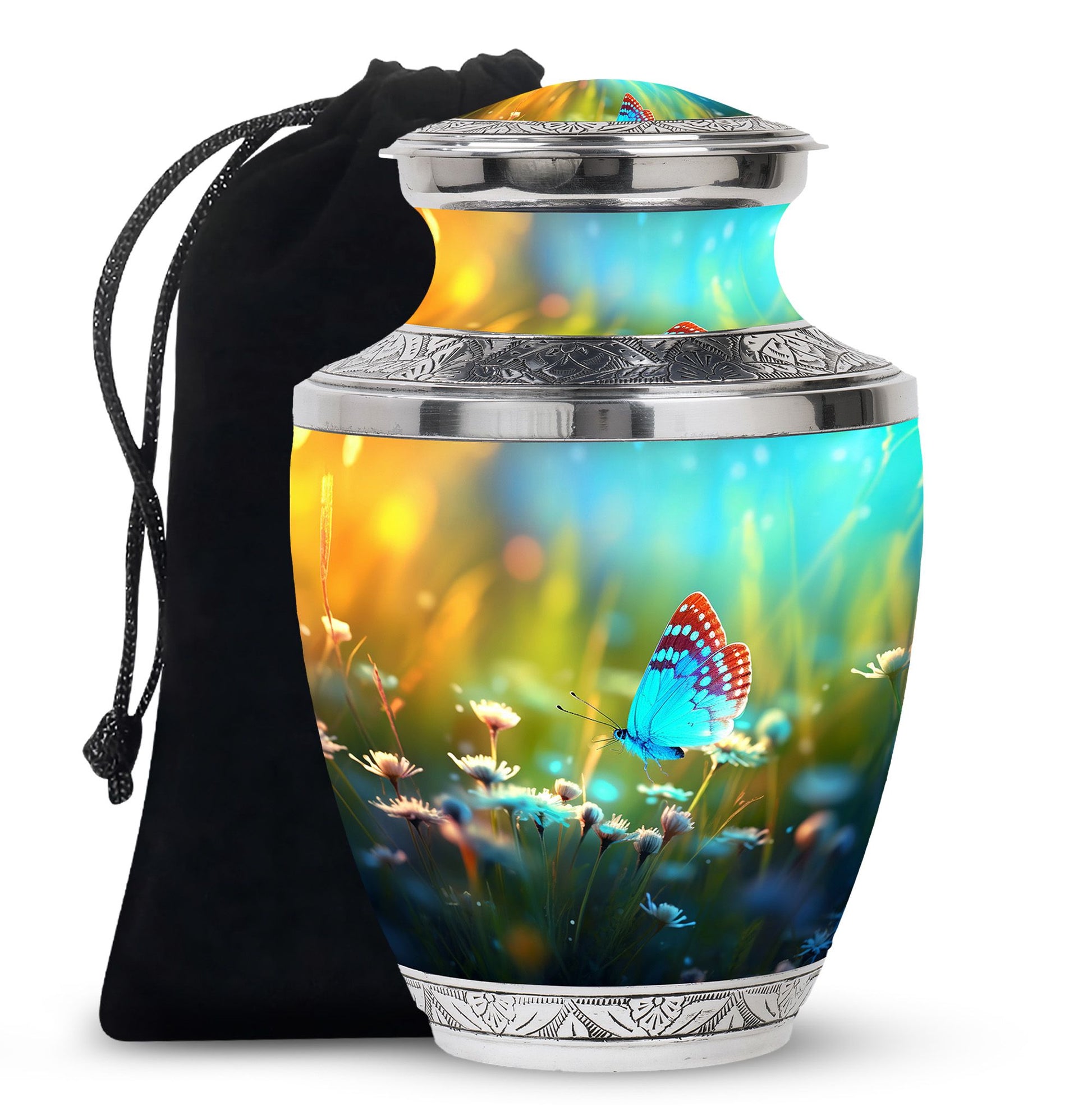 Butterflies Fly Sunset Meadow Teardrop Shaped Urns For Ashes