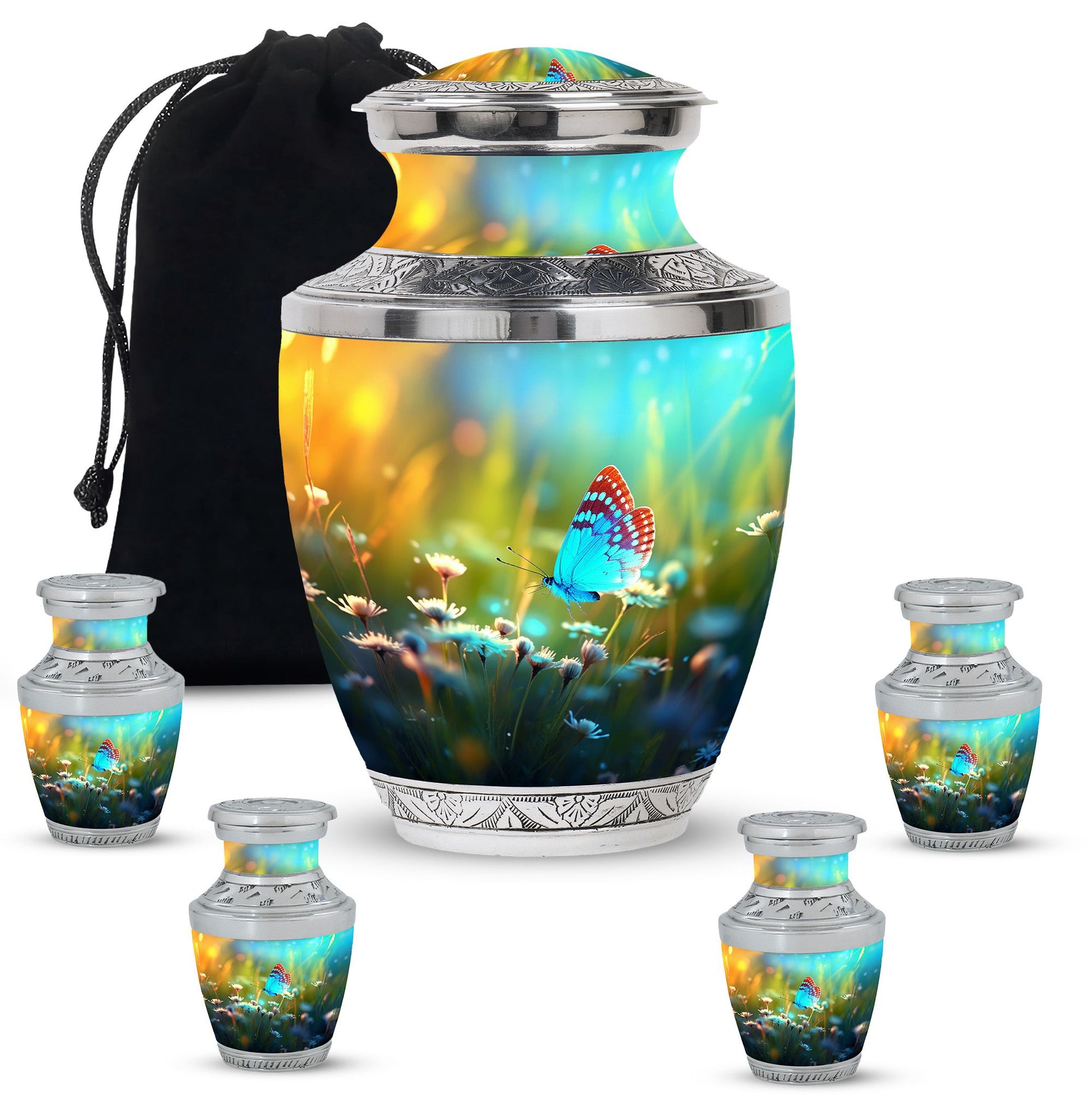 Butterflies Fly Sunset Meadow Teardrop Shaped Urns For Ashes