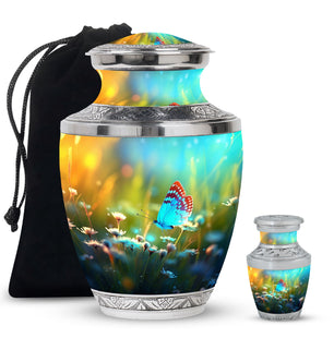 Butterflies Fly Sunset Meadow Teardrop Shaped Urns For Ashes