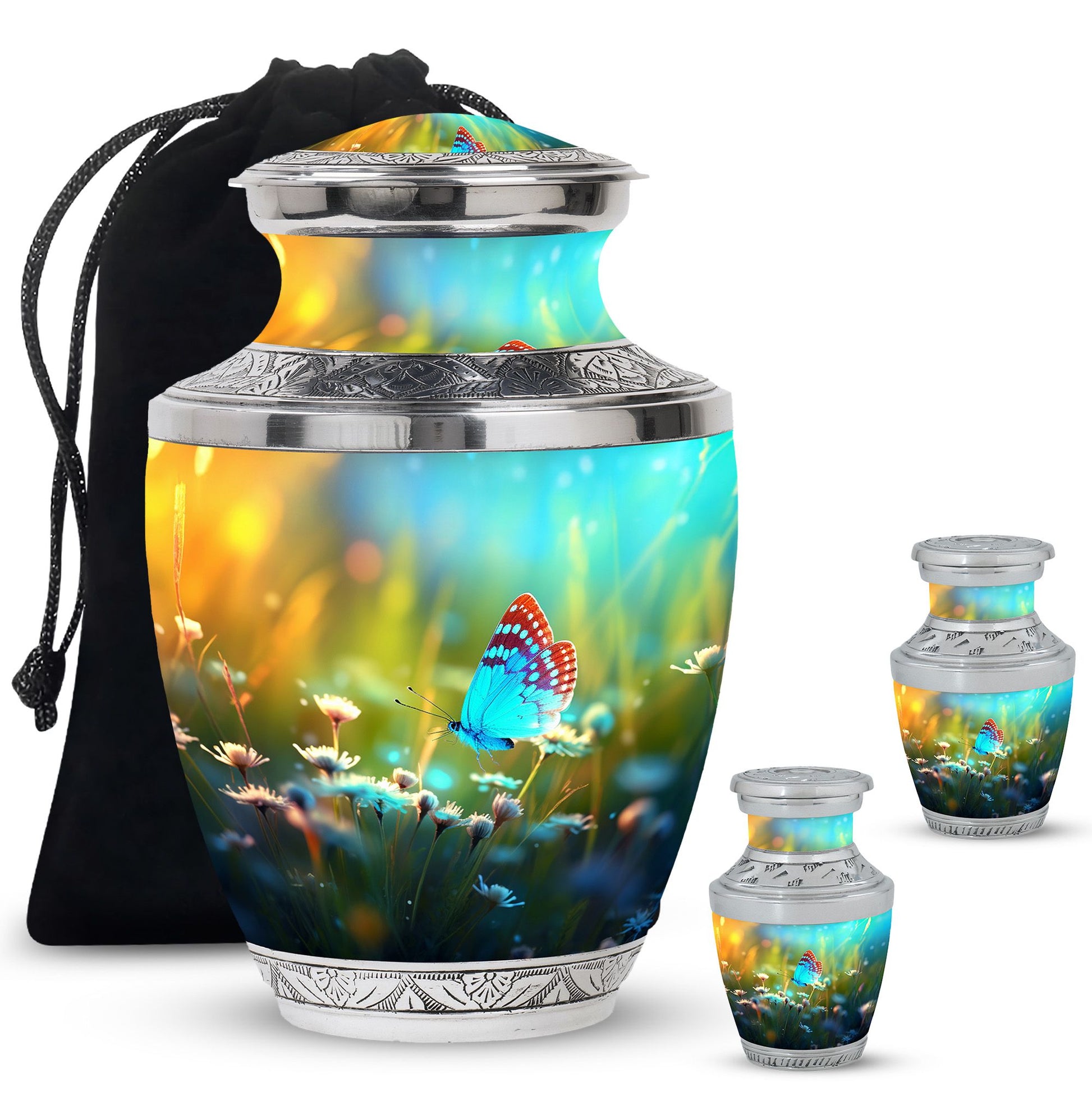 Butterflies Fly Sunset Meadow Teardrop Shaped Urns For Ashes