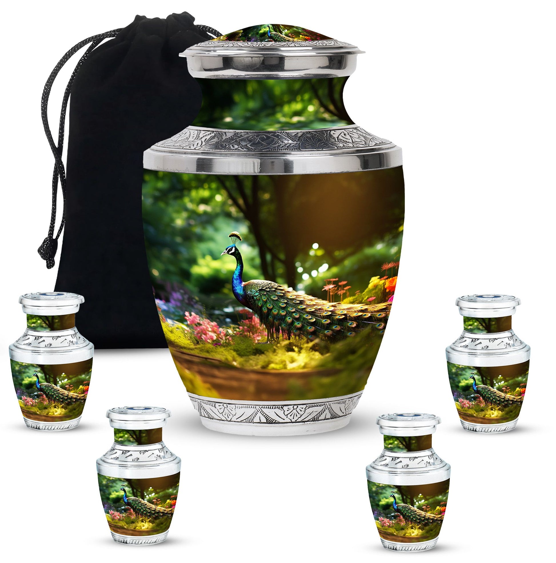 Colorfull Peacock Garden - Peacock Urn Teardrop Shaped Urns For Ashes