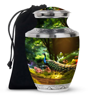 Colorfull Peacock Garden - Peacock Urn Teardrop Shaped Urns For Ashes
