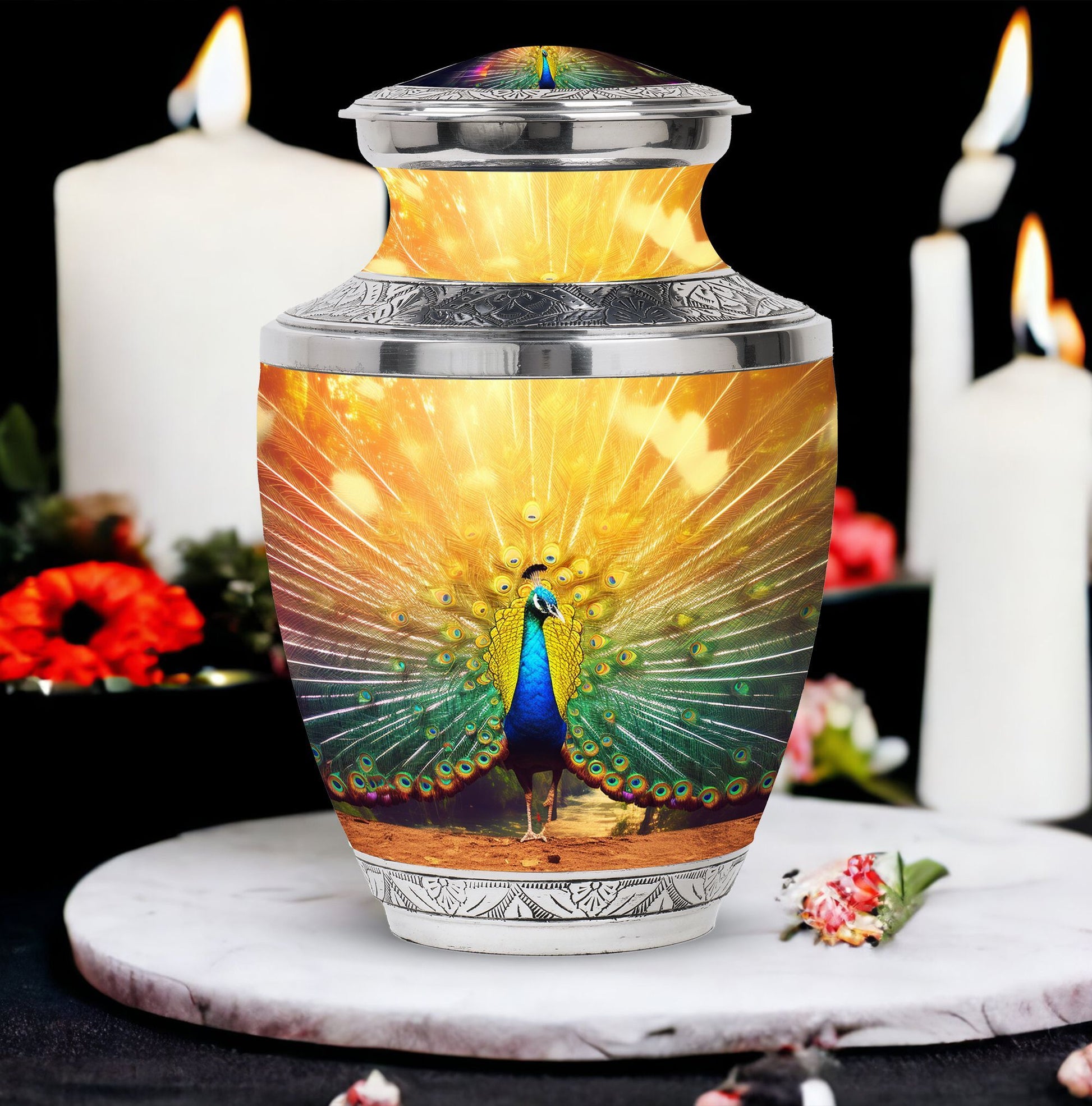 Glorious Peacock - Peacock Urn Teardrop Cremation Urn