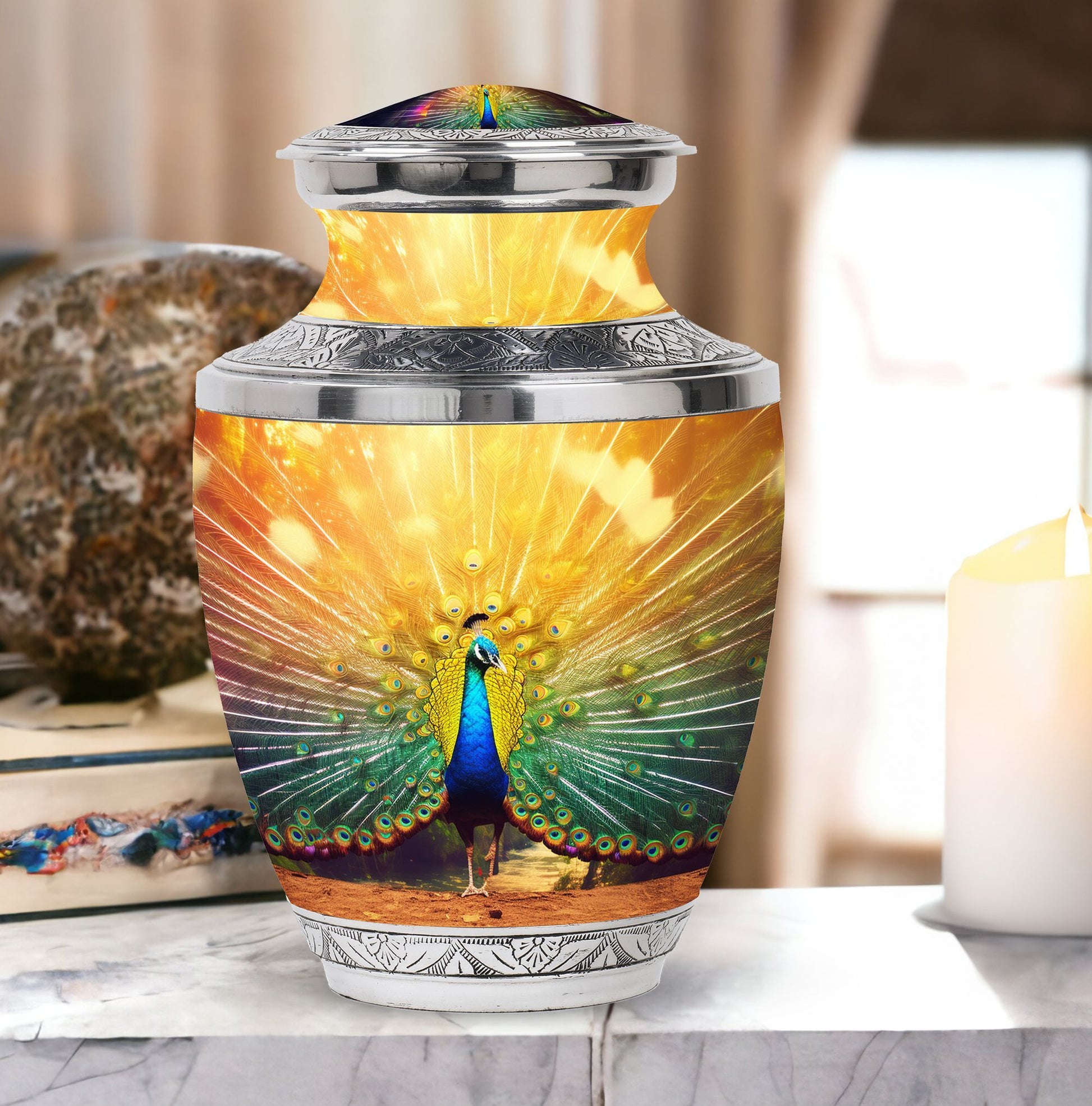 Glorious Peacock - Peacock Urn Teardrop Cremation Urn
