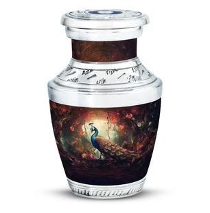 Peacock In A Red Forest - Peacock Urn Teardrop Cremation Urn