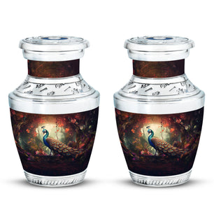 Peacock In A Red Forest - Peacock Urn Teardrop Cremation Urn