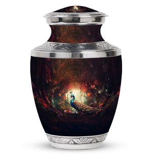 Peacock In A Red Forest - Peacock Urn Teardrop Cremation Urn