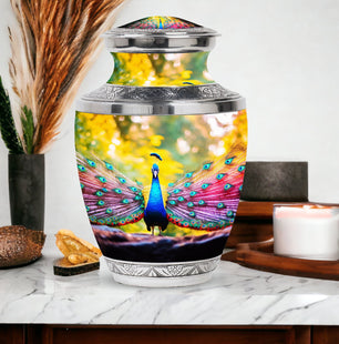 Peacock Feathers In Garden - Peacock Urn Teardrop Shaped Urn For Ashes