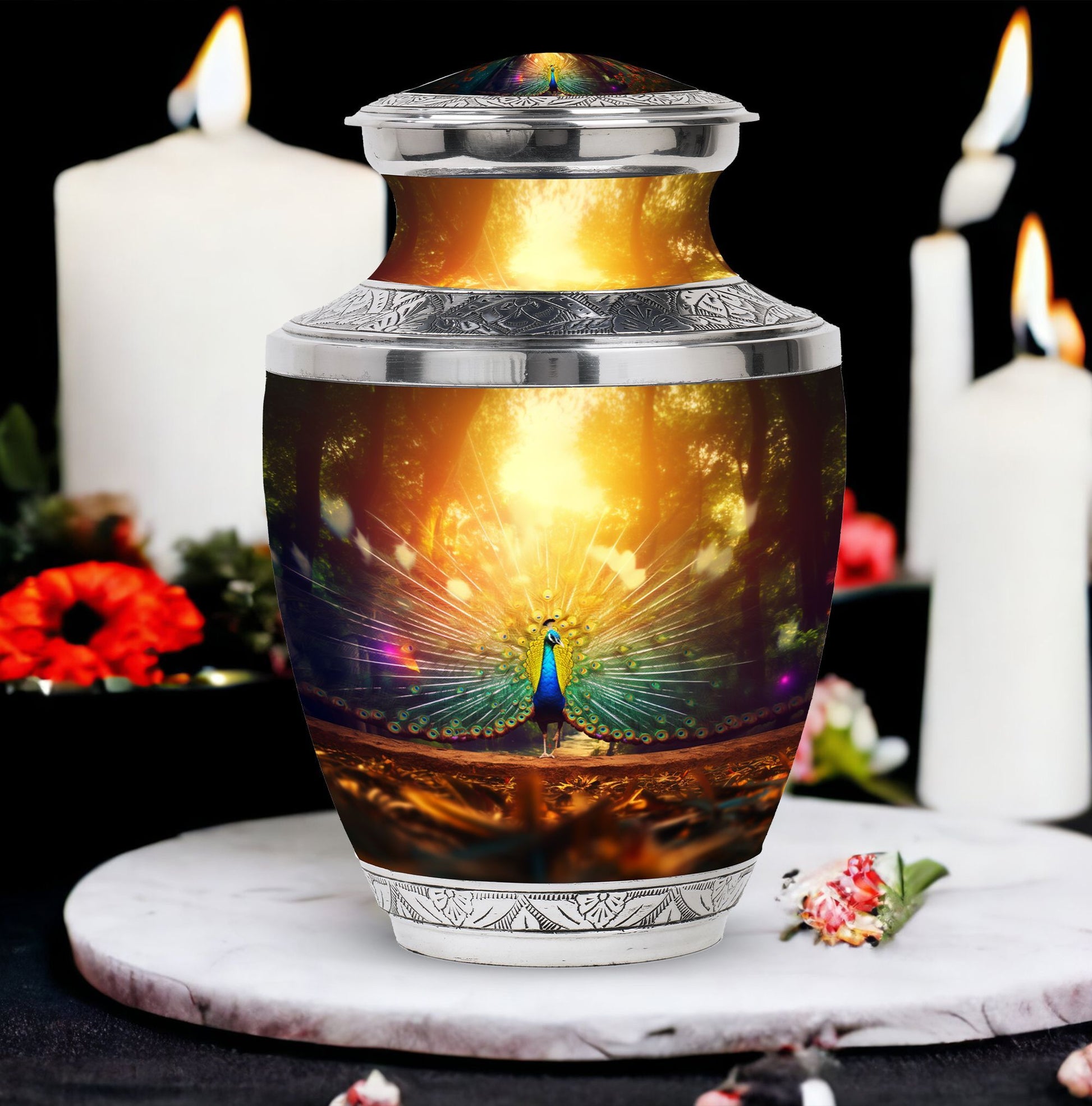Peacock Feathers - Peacock Urn Teardrop Cremation Urn For Ashes