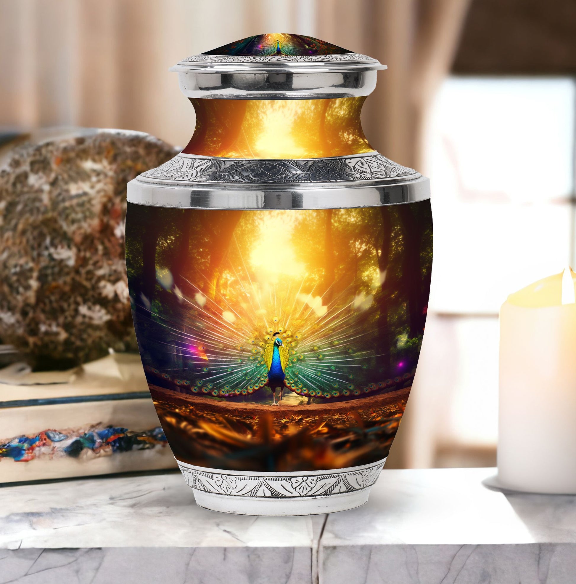 Peacock Feathers - Peacock Urn Teardrop Cremation Urn For Ashes