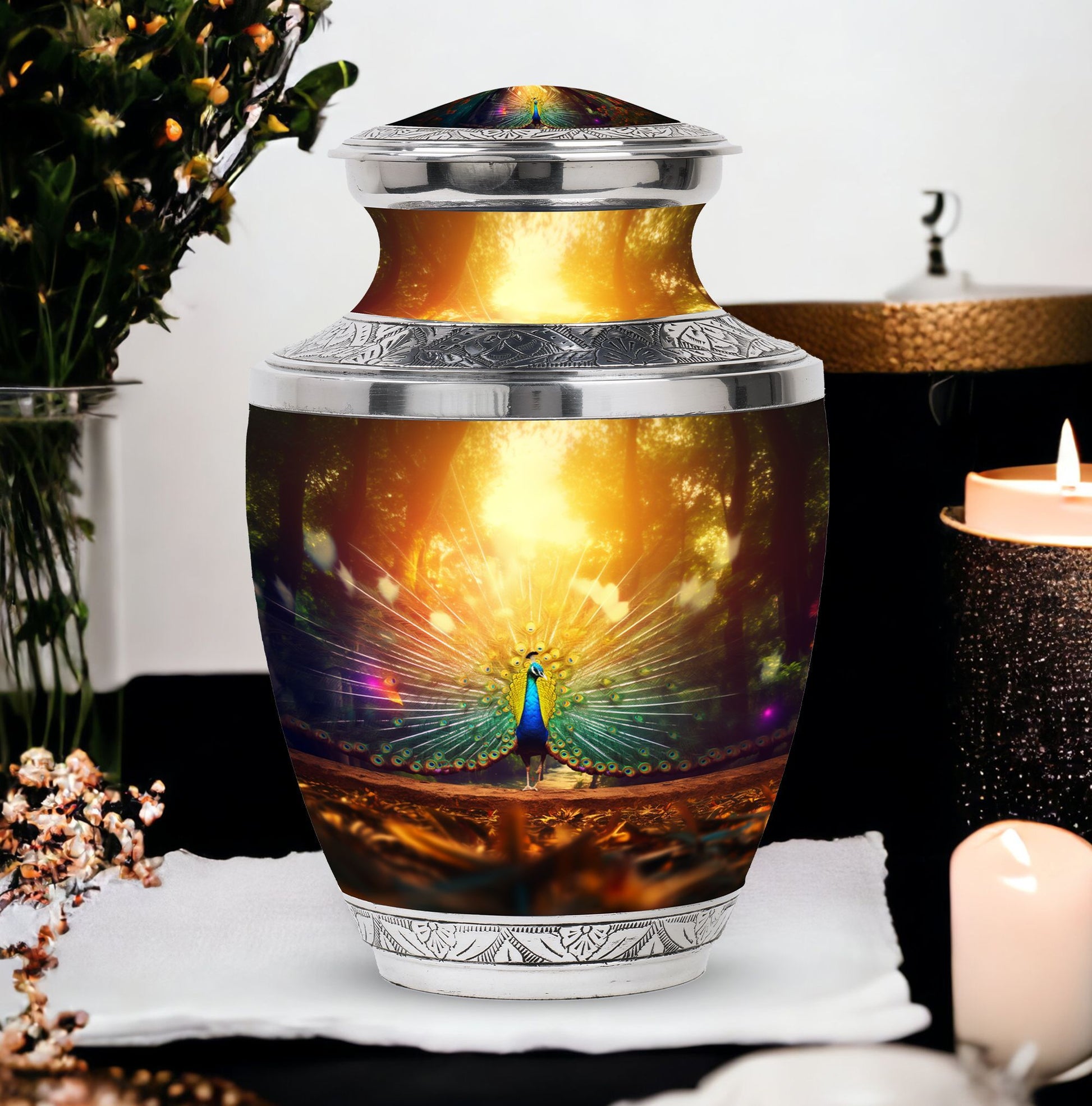 Peacock Feathers - Peacock Urn Teardrop Cremation Urn For Ashes