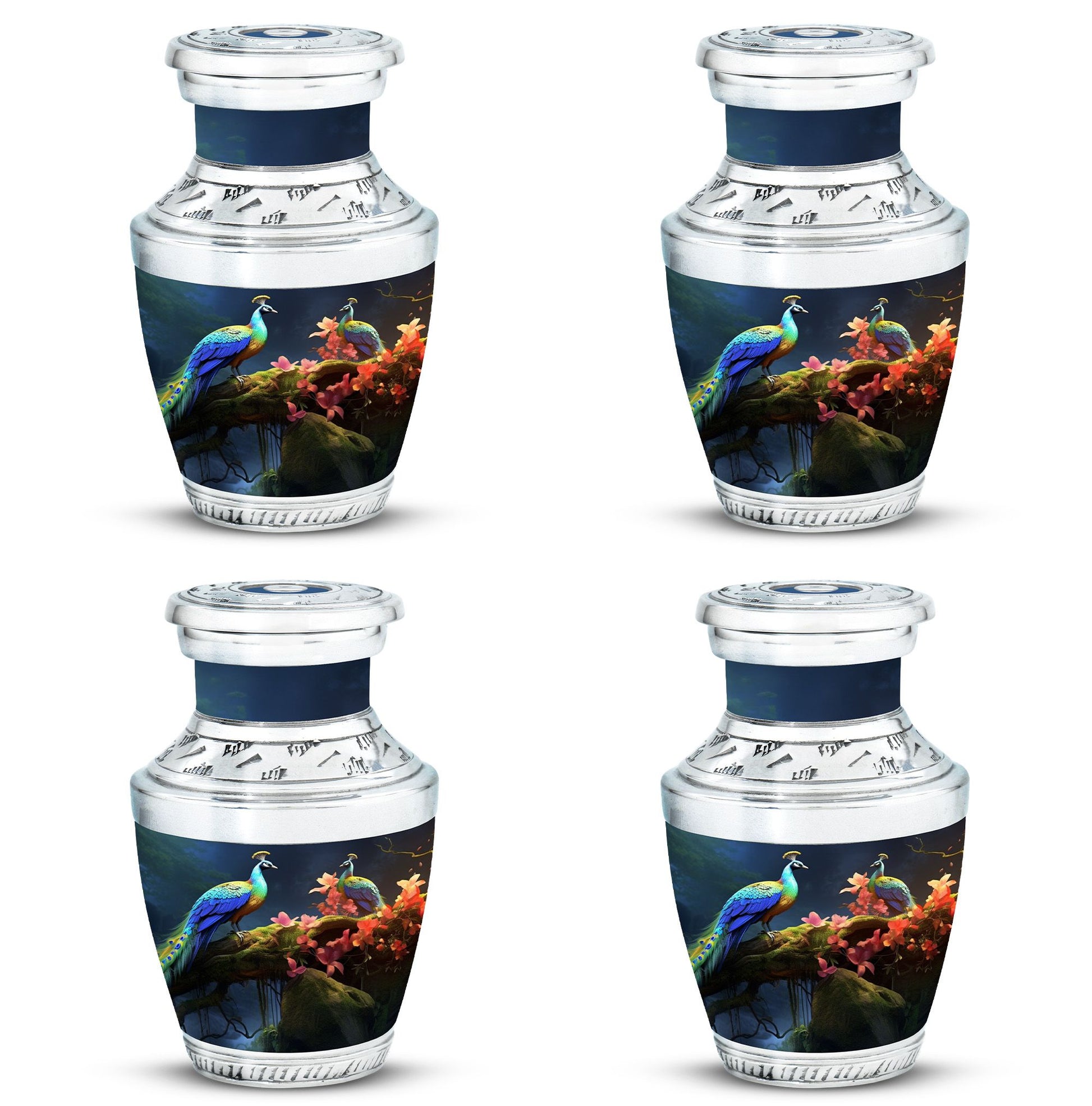 Peacock Due Face Off In Forest - Peacock Urn Teardrop Cremation Urn