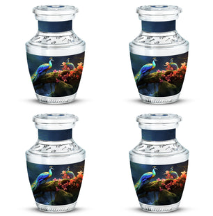 Peacock Due Face Off In Forest - Peacock Urn Teardrop Cremation Urn