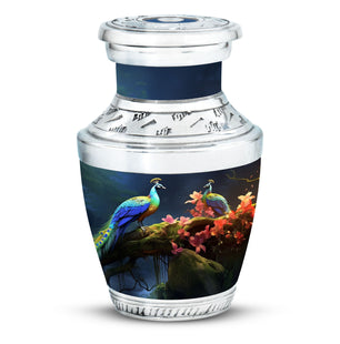 Peacock Due Face Off In Forest - Peacock Urn Teardrop Cremation Urn