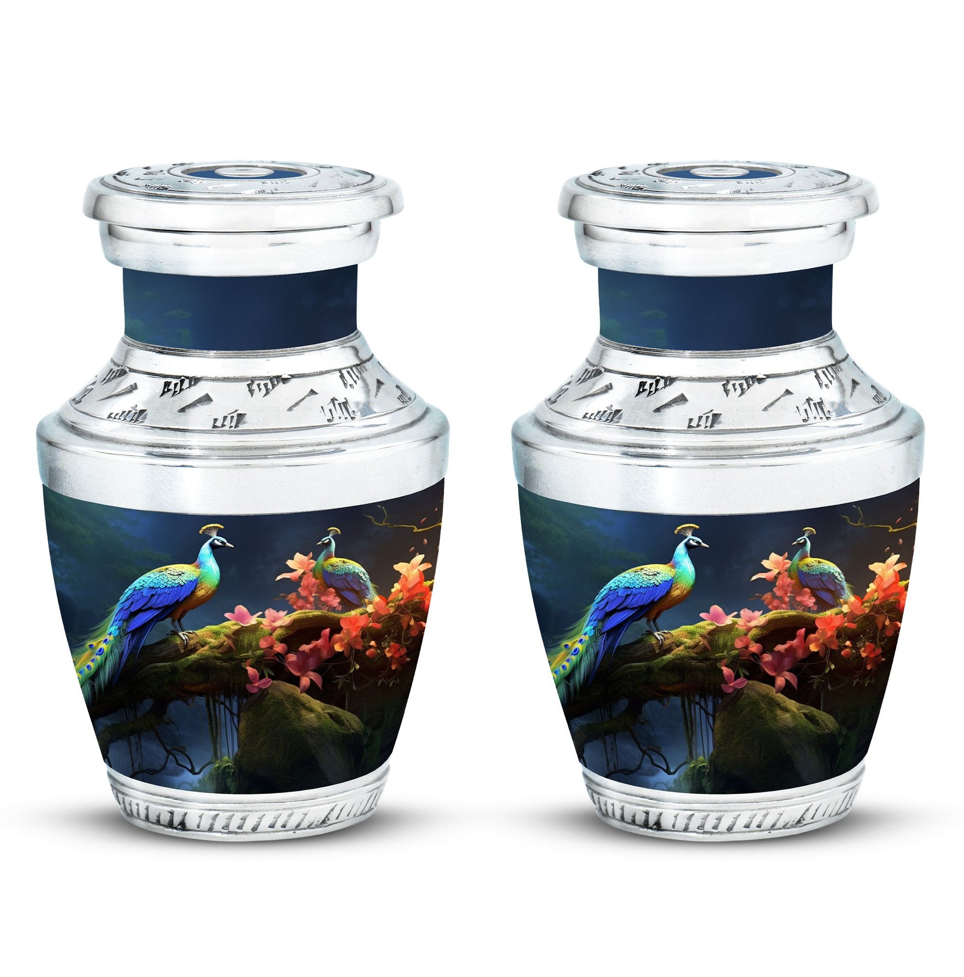 Peacock Due Face Off In Forest - Peacock Urn Teardrop Cremation Urn