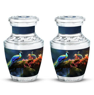 Peacock Due Face Off In Forest - Peacock Urn Teardrop Cremation Urn