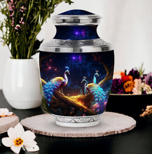 Peacock Due Face Off - Peacock Urn Teardrop Shaped Urns For Ashes