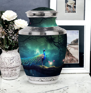 Three Peacock In Right - Peacock Urn Teardrop Cremation Urn