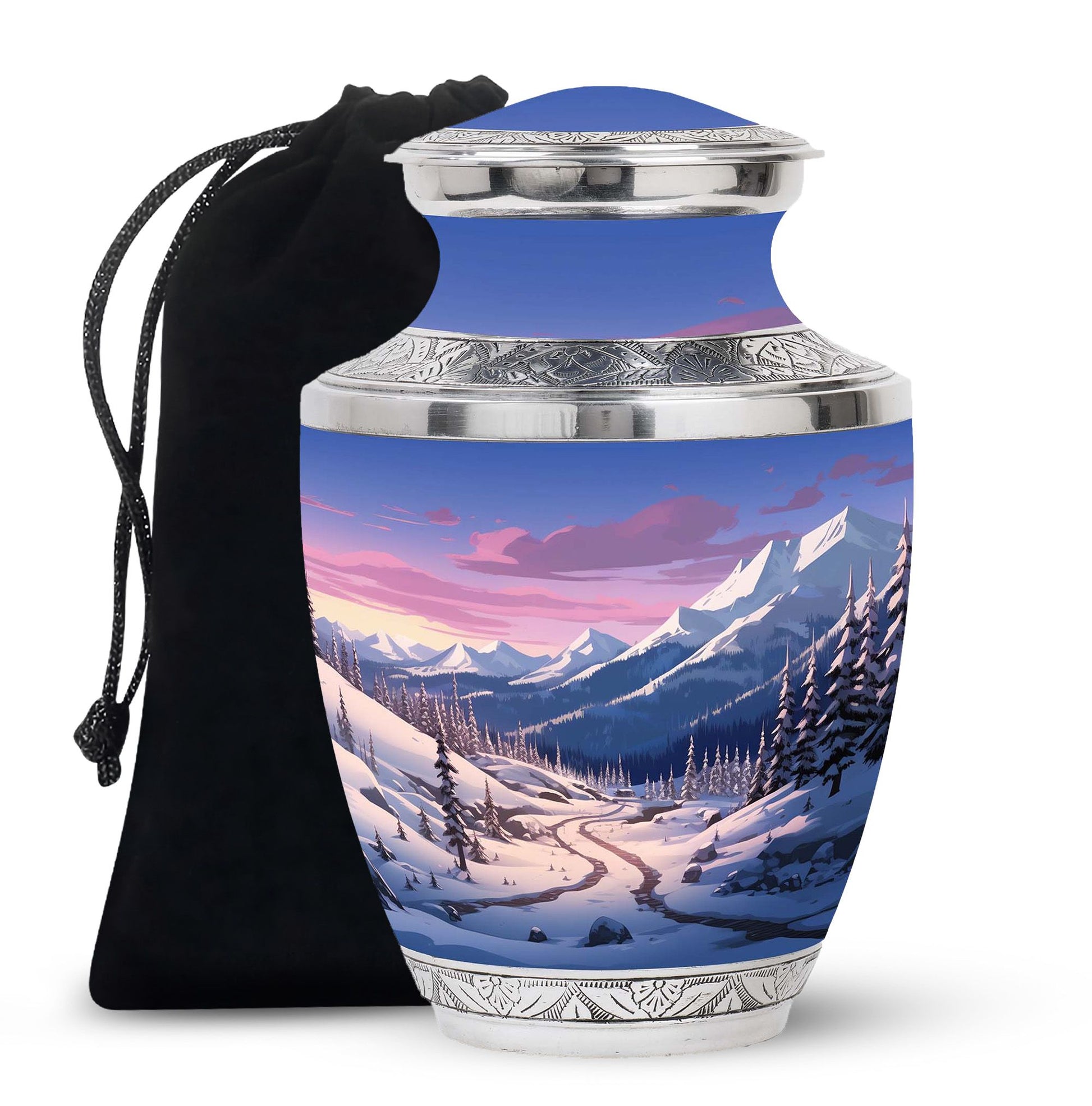 Winter's Graceful Slumber - Northern Lights Teardrop, Heart Shape Urn