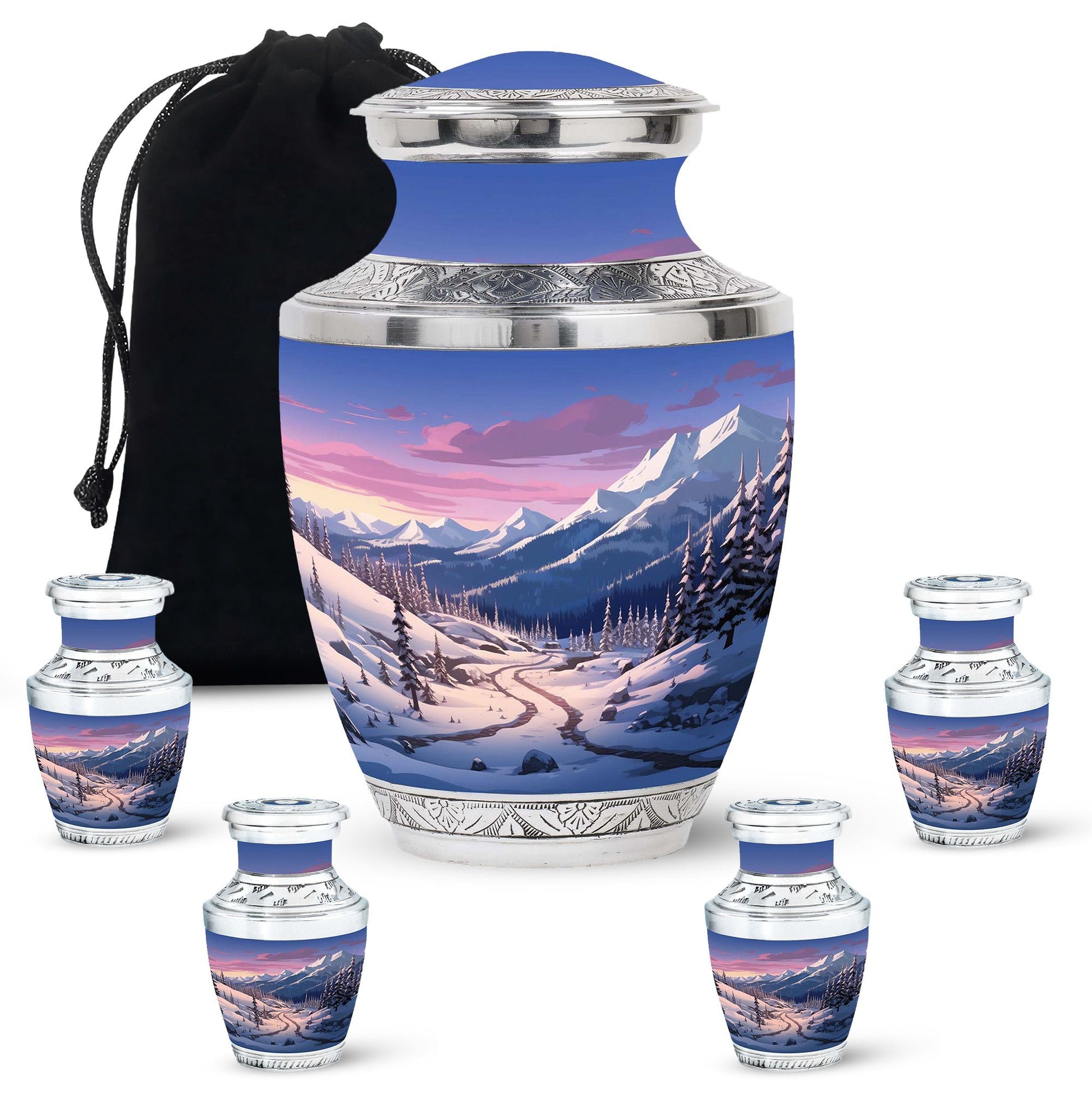 Winter's Graceful Slumber - Northern Lights Teardrop, Heart Shape Urn