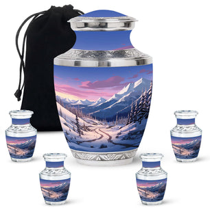 Winter's Graceful Slumber - Northern Lights Teardrop, Heart Shape Urn