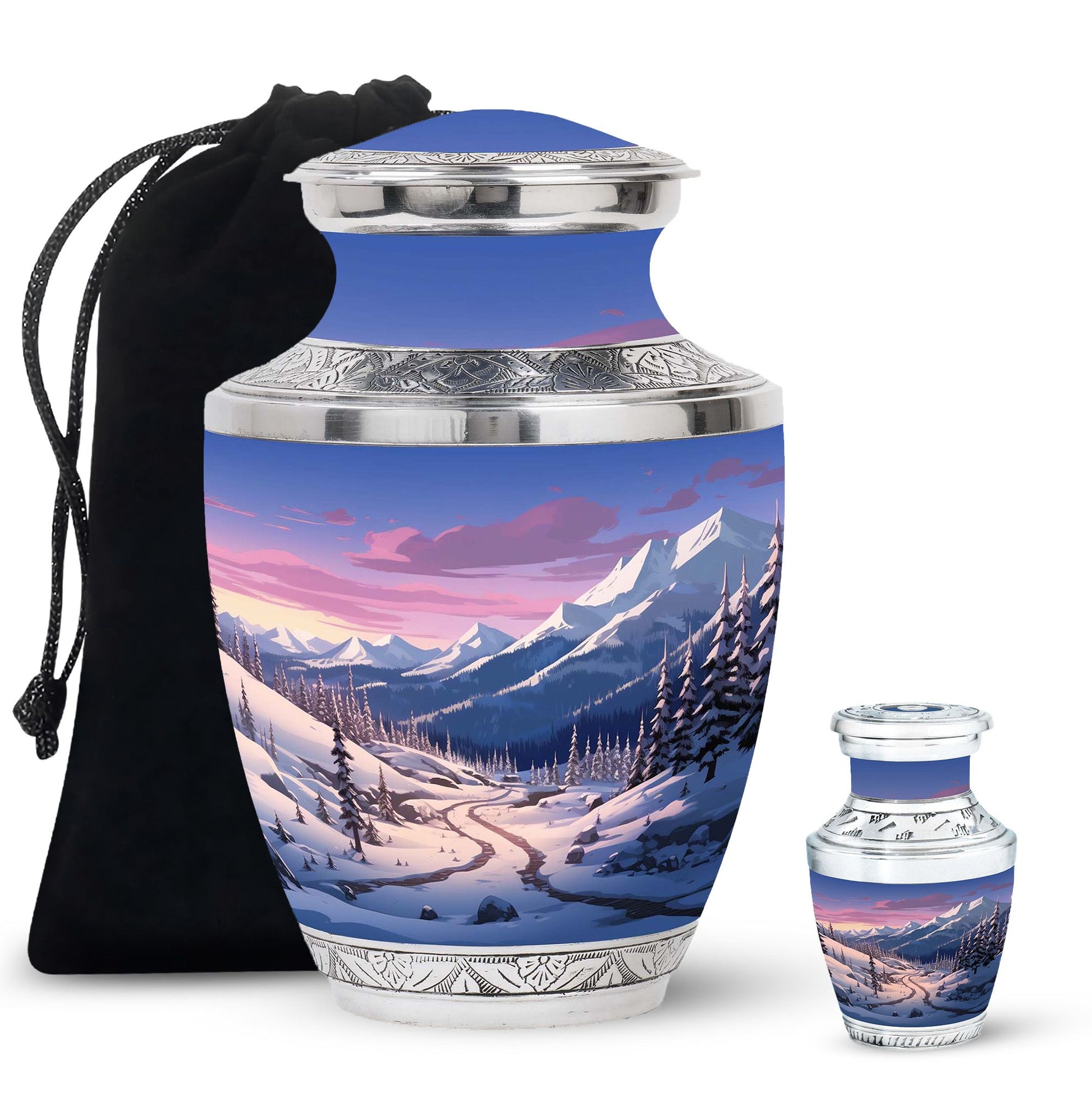 Winter's Graceful Slumber - Northern Lights Teardrop, Heart Shape Urn