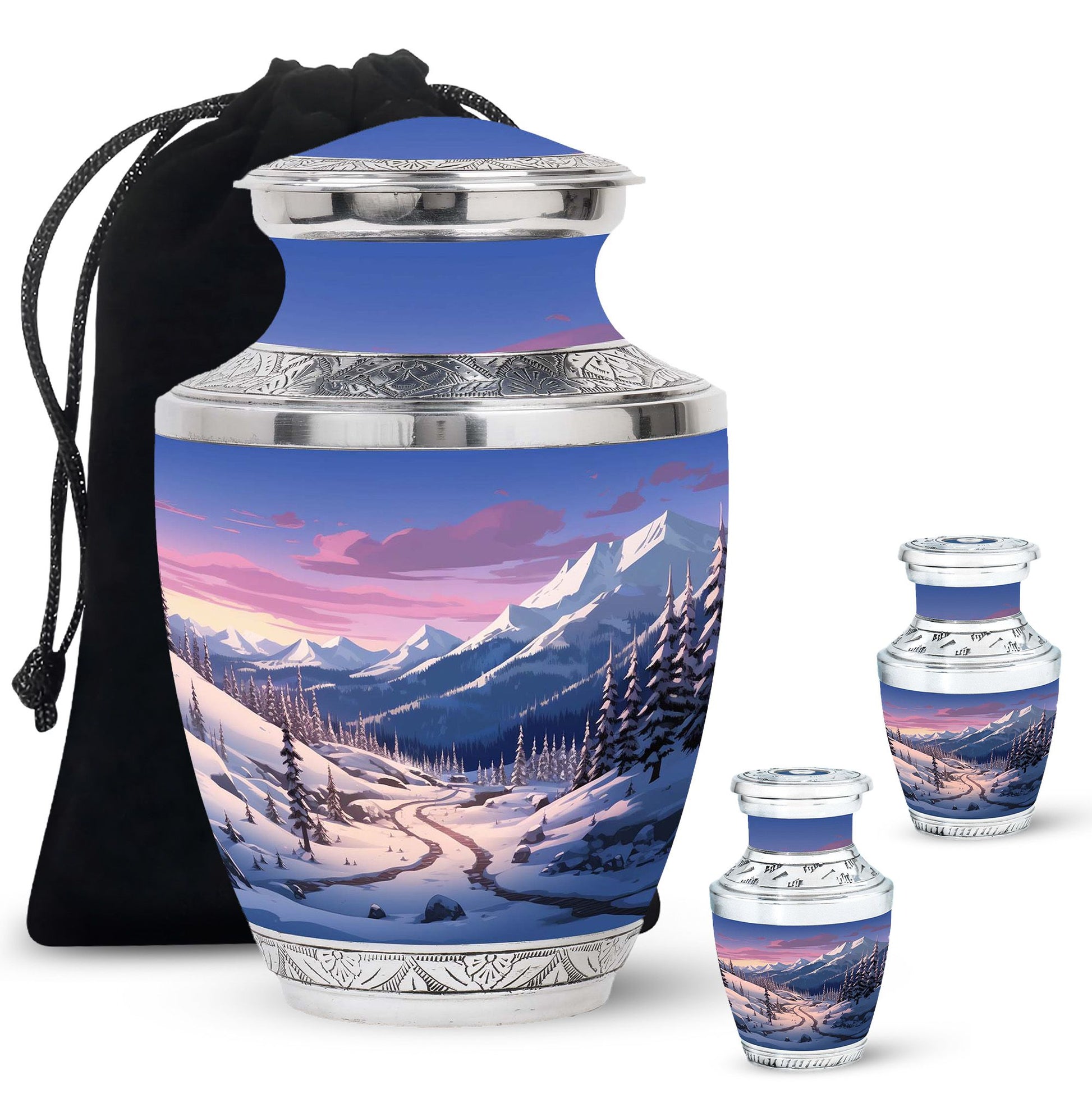Winter's Graceful Slumber - Northern Lights Teardrop, Heart Shape Urn