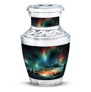 The Forest's Luminous Veil - Northern Lights Teardrop, Heart Shape Urn