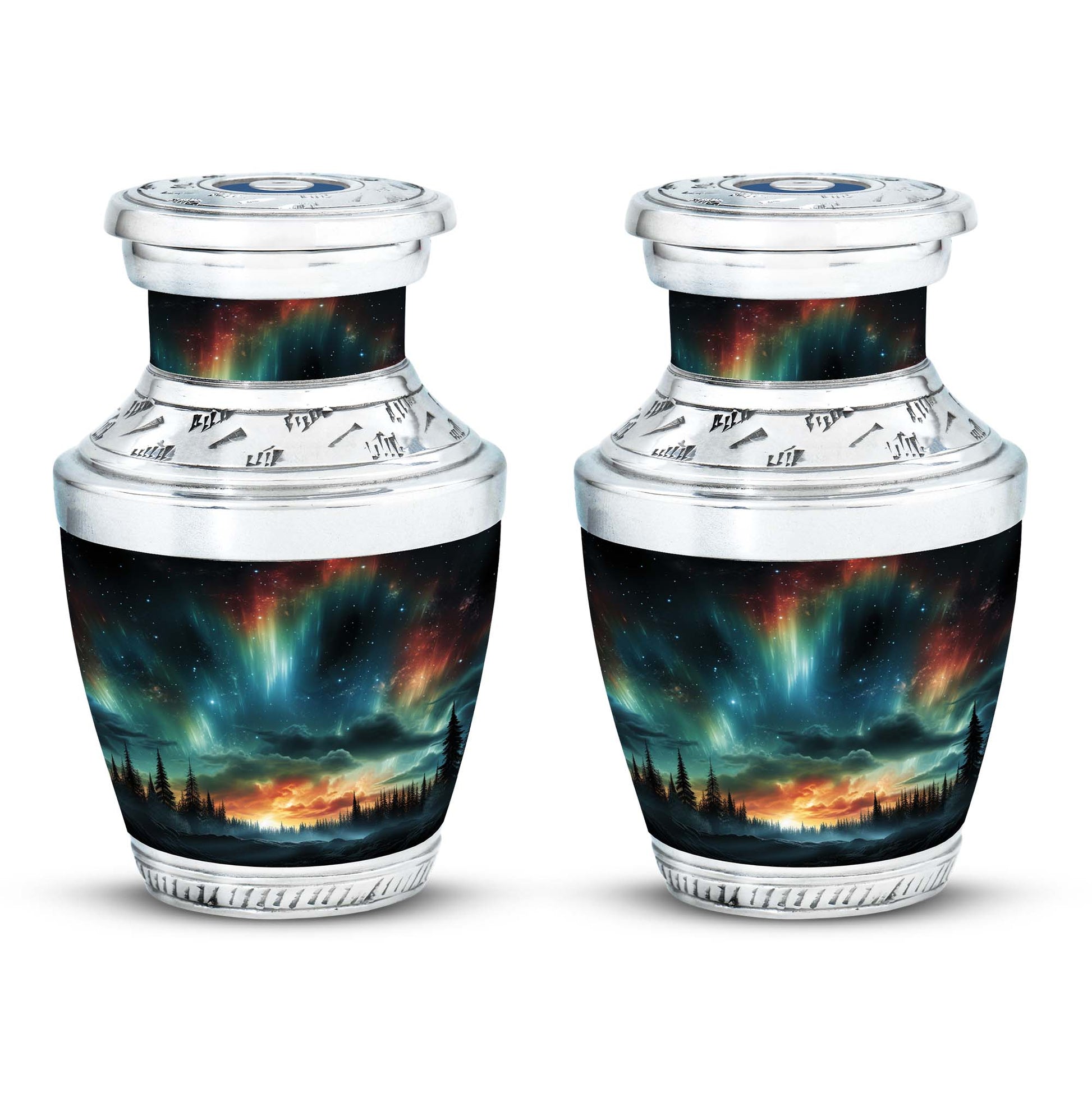 The Forest's Luminous Veil - Northern Lights Teardrop, Heart Shape Urn