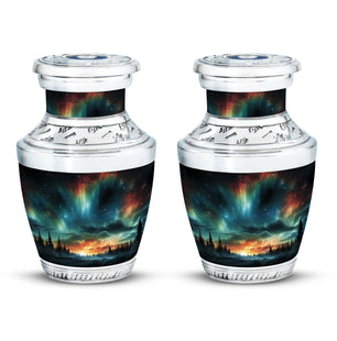 The Forest's Luminous Veil - Northern Lights Teardrop, Heart Shape Urn