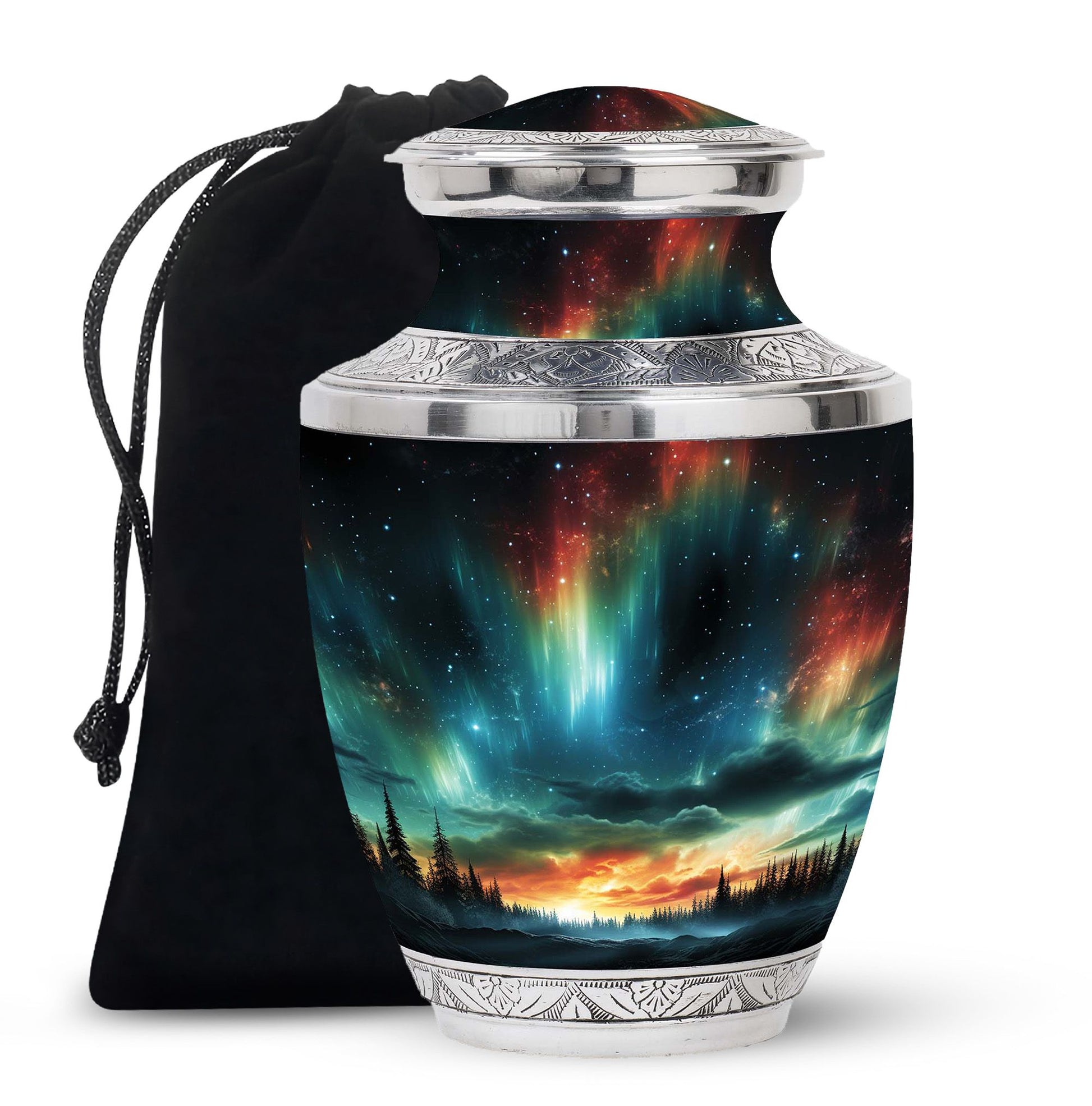 The Forest's Luminous Veil - Northern Lights Teardrop, Heart Shape Urn