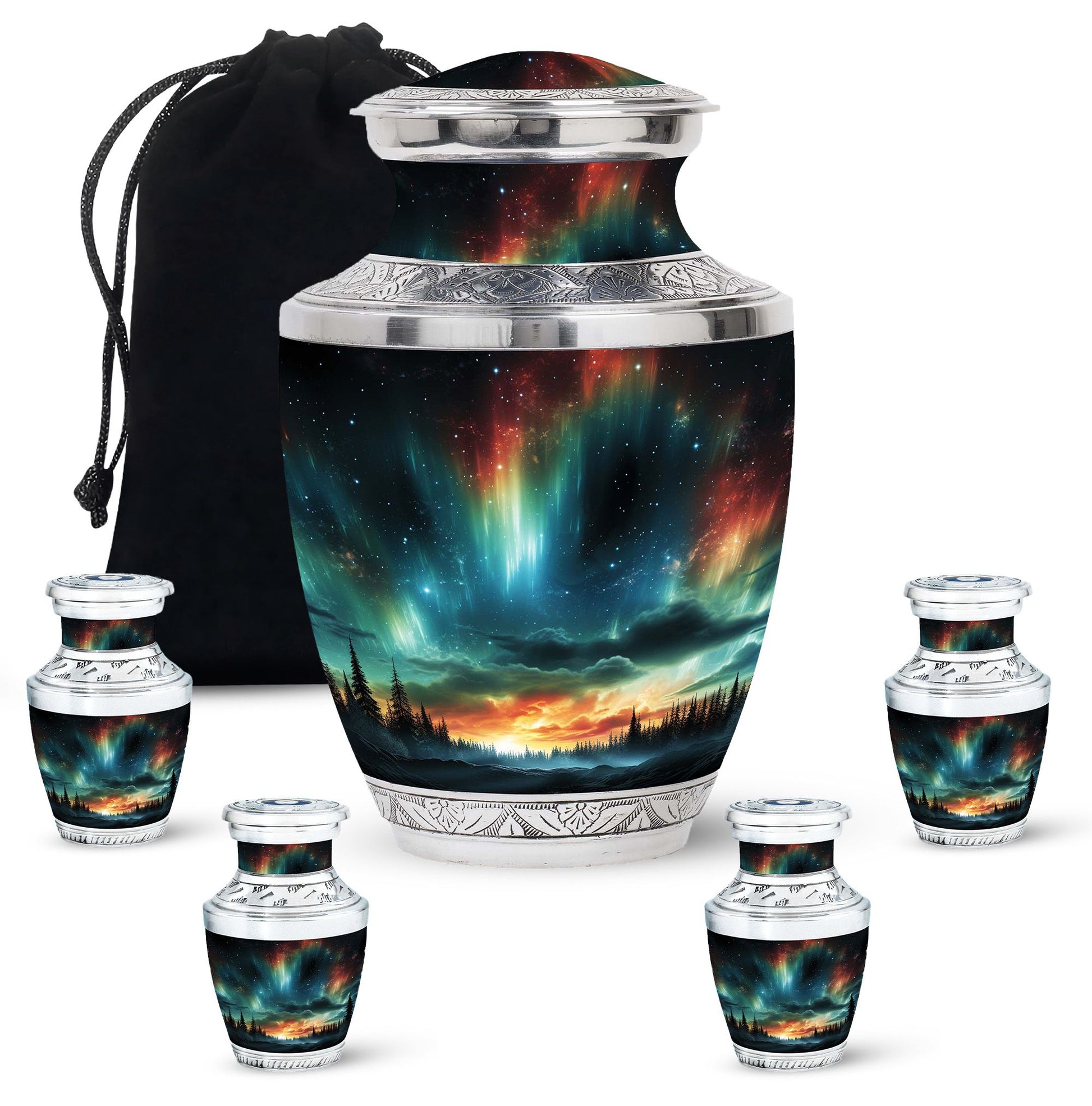 The Forest's Luminous Veil - Northern Lights Teardrop, Heart Shape Urn