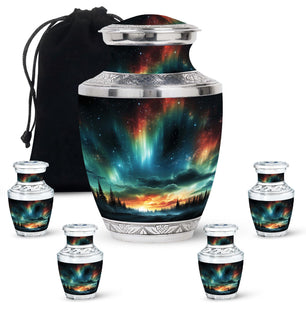 The Forest's Luminous Veil - Northern Lights Teardrop, Heart Shape Urn