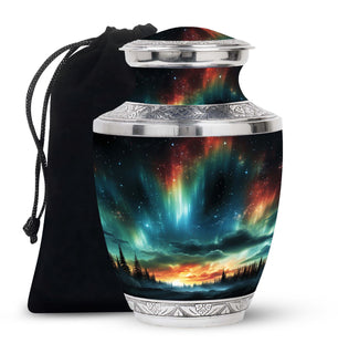 The Forest's Luminous Veil - Northern Lights Teardrop, Heart Shape Urn