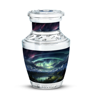Serene Mountain Lake - Northern Lights Teardrop, Heart Cremation Urn