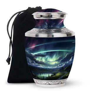 Serene Mountain Lake - Northern Lights Teardrop, Heart Cremation Urn