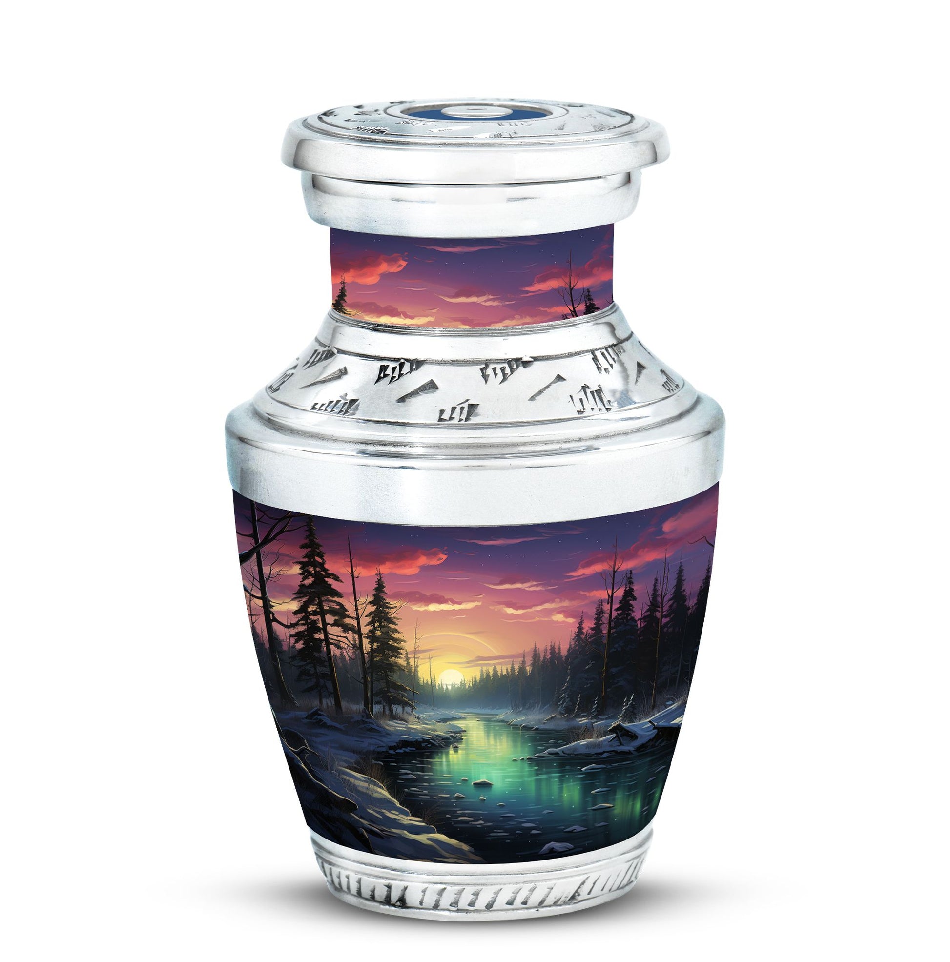 Glow On A Frozen Creek - Northern Lights Teardro Urn For Ashes