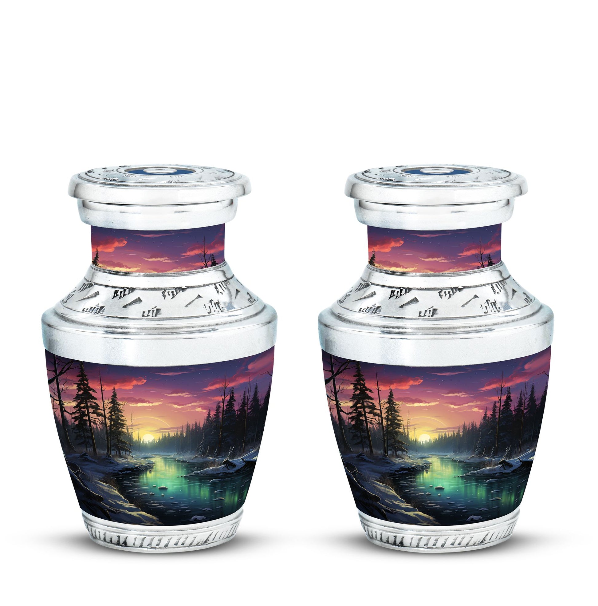Glow On A Frozen Creek - Northern Lights Teardro Urn For Ashes