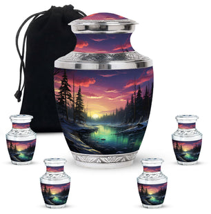 Glow On A Frozen Creek - Northern Lights Teardro Urn For Ashes