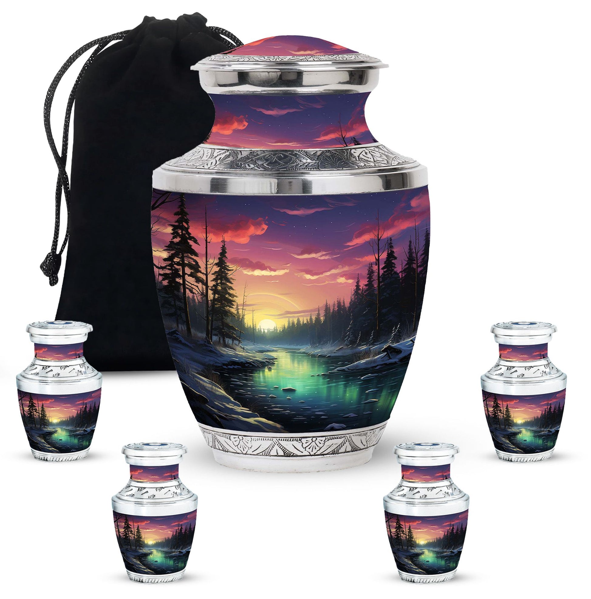 Glow On A Frozen Creek - Northern Lights Teardro Urn For Ashes