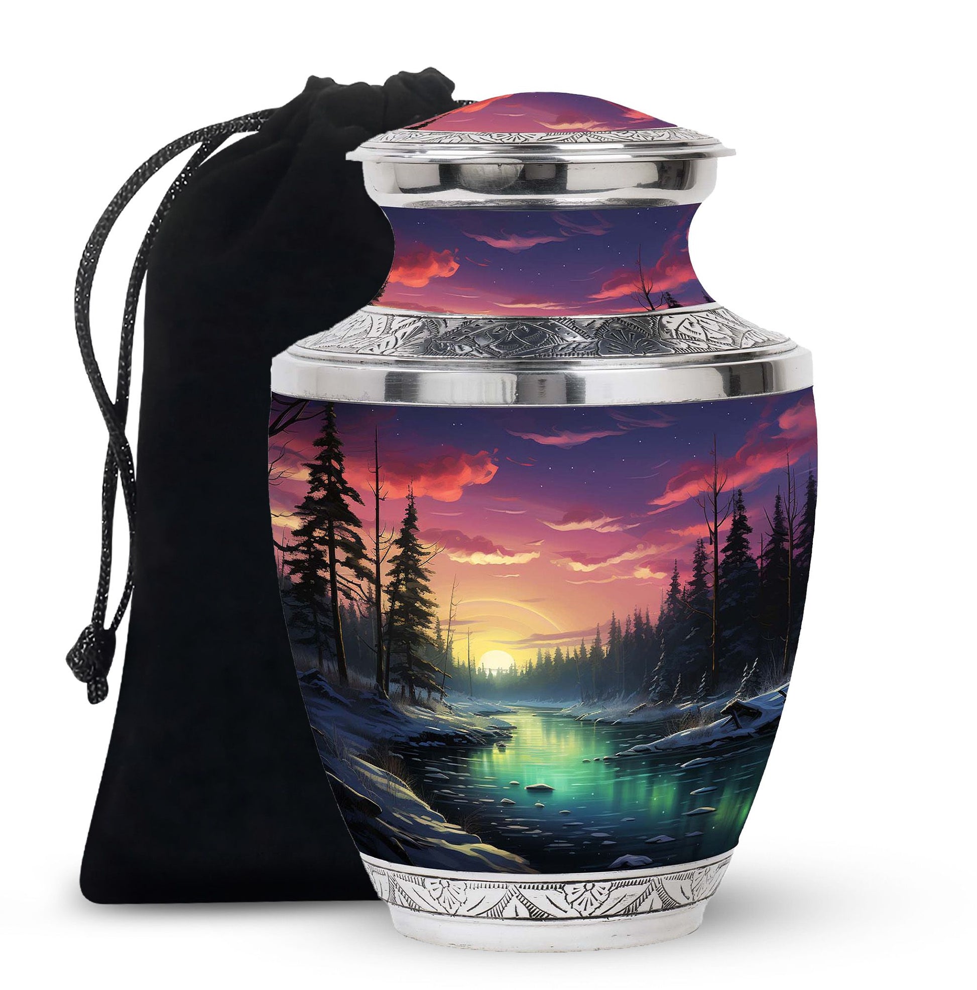 Glow On A Frozen Creek - Northern Lights Teardro Urn For Ashes