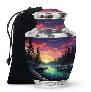 Glow On A Frozen Creek - Northern Lights Teardro Urn For Ashes